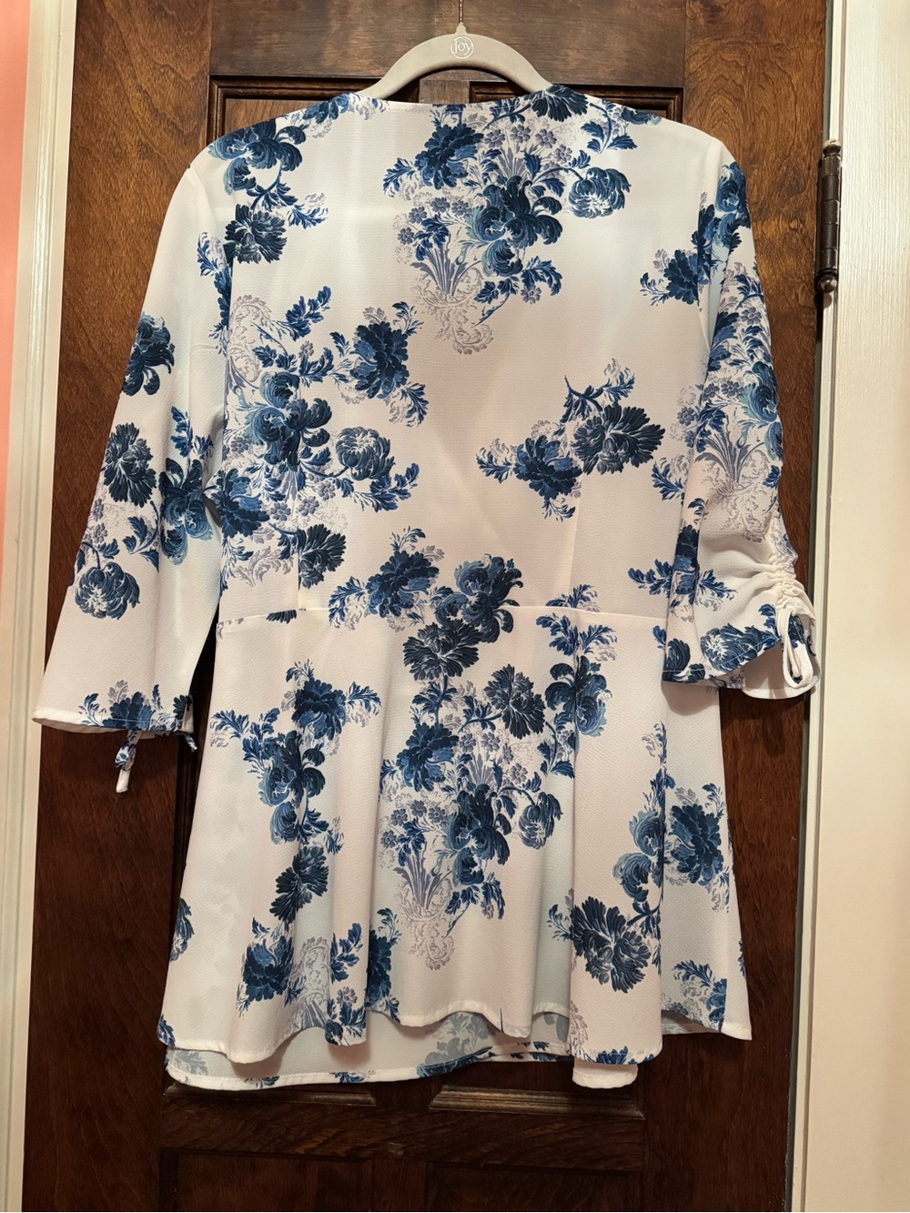City Chic Blue Floral Wrap Top - White & Blue - Picture 4 of 5